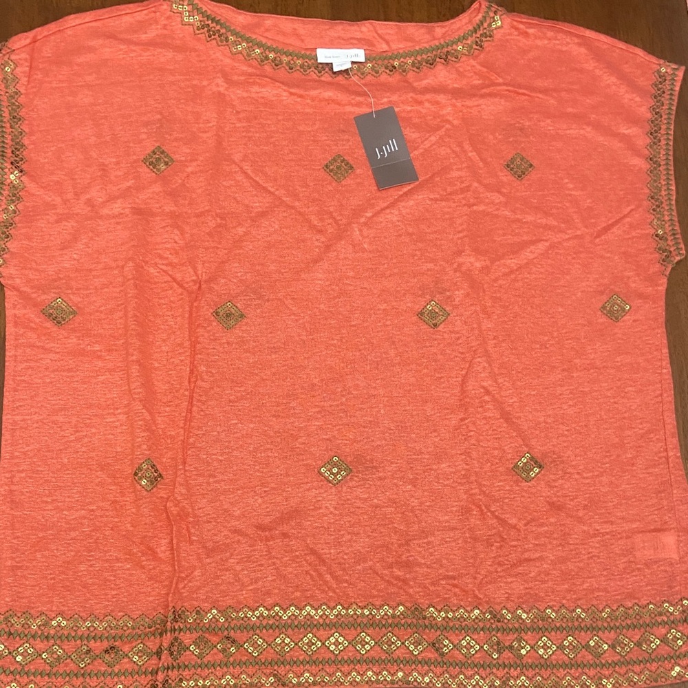 J. Jill Coral Embellished Short Sleeve Top